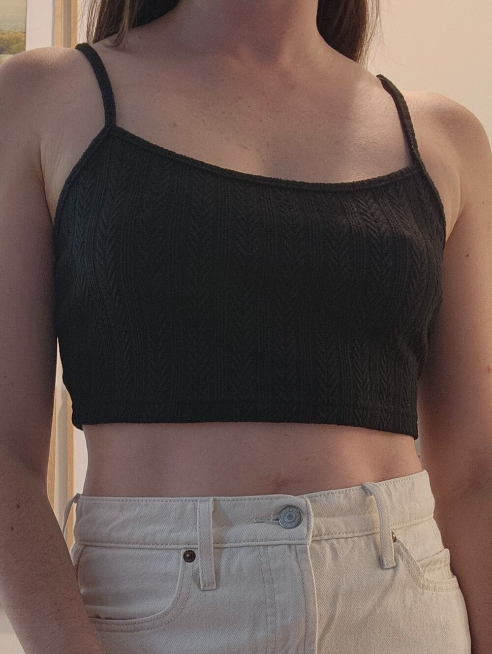 Women's Black Ribbed Chevron Textured Crop Top